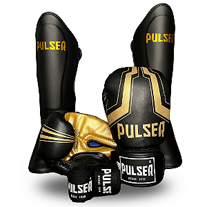 KIT MUAY THAI DOURADO | LUVA 16oz + CANELEIRA G + ATADURA 4 METROS PULSER