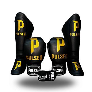 KIT MUAY THAI P DOURADO | LUVA 12 OZ + CANELEIRA G + ATADURA 4 METROS PULSER