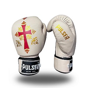LUVA DE BOXE E MUAY THAI TEMPLÁRIO BEGE/VERMELHO | PRO 100 MICROFIBRA