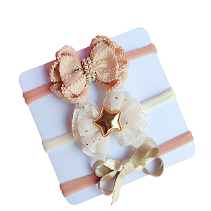KIT LUXO CORES NUDE E DOURADO Faixinha de Bebê