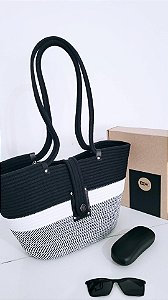 Bolsa em Corda de Algodão | IVONE TRICOLOR | Branca, Preta e Listrada