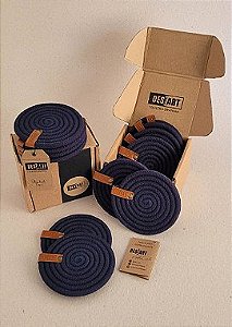 Jogo de porta copos | CORDÃO DE ALGODÃO - MARINHO | com 06 unidades