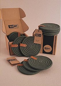 Jogo de porta copos | CORDÃO DE ALGODÃO - FLORESTA | com 06 unidades