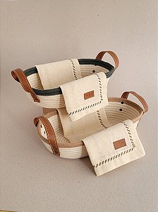 Cesto Oval para Pão com Alça em Corda de Algodão