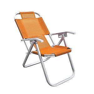 Cadeira de Praia BTF Reclinável Grand Ipanema Extra Alta Laranja em Alumínio