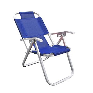Cadeira de Praia BTF Reclinável Grand Ipanema Extra Alta Azul Royal em Alumínio