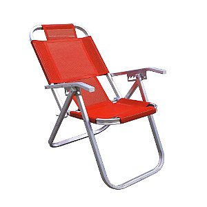 Cadeira de Praia BTF Reclinável Grand Ipanema Extra Alta Vermelha em Alumínio