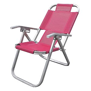 Cadeira de Praia BTF Reclinável Grand Ipanema Extra Alta Rosa em Alumínio