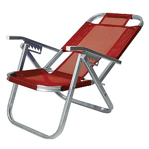 Cadeira de Praia BTF Reclinável Alta Ipanema Vermelha em Alumínio