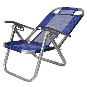 Cadeira de Praia BTF Reclinável Alta Ipanema Azul Royal em Alumínio