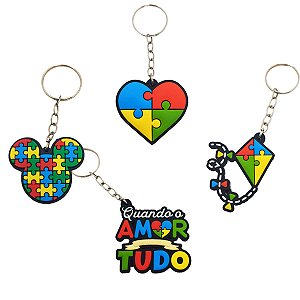 Chaveiros de Borracha Autismo Símbolos Quebra Cabeça