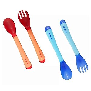 Kit Colher Garfo Silicone Termossensível Bebê Introdução Alimentar