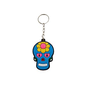 Chaveiro de Borracha Caveira Mexicana Azul