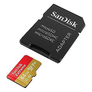 Cartão Micro SD 64 Gb com adaptador SanDisk Extreme (SDSQXAH-064G-GN6AA)