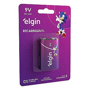 Pilha recarregável 9 V Elgin 250 mAh