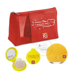 Kit Necessaire + Escova de cabelo com espelho + massageador Facial Personalizado
