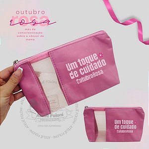 Necessaire com Tela Invisível Personalizada Outubro Rosa