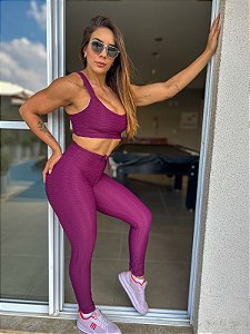 CJ40002 - Bordô - Conj. Calça e Top Poliamida Brocado