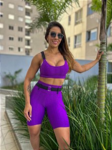 CJSH40004 - Lilás - Conj. Short e Top Poliamida Brocado com cinto fake