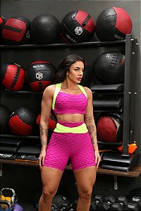 CJSH42004 - Conj. Short e Top Roxo Poliamida Brocado