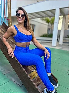 CJ39002 - Azul Royal - Conj. Calça e Top Poliamida Brocado