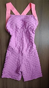 MQ44001 - Rosa Claro - Macaquinho Poliamida Brocado Levanta BumBum