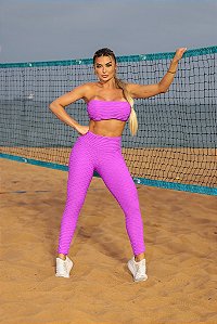 CJ51005 - Conj. Calça e Top Faixa Poliamida Brocado - Roxo