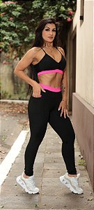 CJ52008 - Conjunto de Calça e top Zero Transparecia Preto com Pink