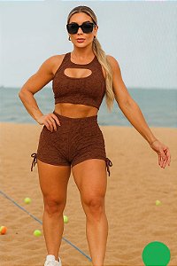 CJSH-53001 - Shorts e Top Brocado Marrom