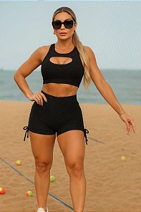 CJSH-53002 - Shorts e Top Brocado Preto
