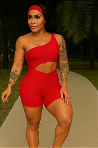 MQ54002 - Macaquinho Canelado Poliamida Vermelho