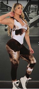 MC59017- Macacao Tie-dye Brocado Poliamida Marrom com Branco