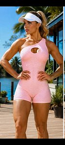 MQ60040- Macaquinho Brocado Detalhe Ombro Só Nude Rose