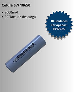 Kit 10 pçs Célula SW 18650 - 2600mAh