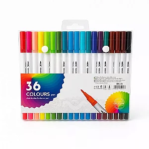 Kit com 36 Canetinhas Brush Pen Ponta Dupla