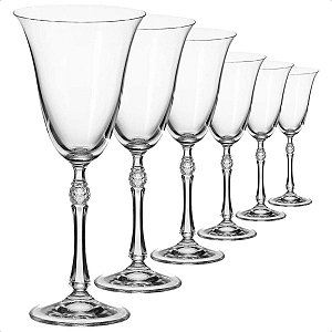 Jogo de 6 Taças de Vinho Água Bohemia Elegante Cristal 250ml