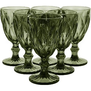 Jogo de 6 Taças Luxuosa Design Elegante De Vidro Verde 320ml