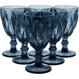 Jogo de 6 Taças Luxuosa Design Elegante De Vidro Azul 320ml