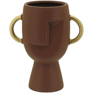 Vaso Decorativo Cêramica Marrom Exótico Pasco Sala Com Alça