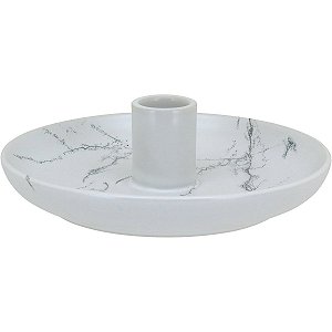 Castiçal Cerâmica Porta Velas Decorativo Branco Calacata
