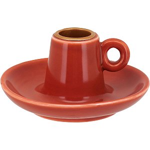 Castiçal Cerâmica Porta Velas Com Alça Prato 6x11cm Laranja