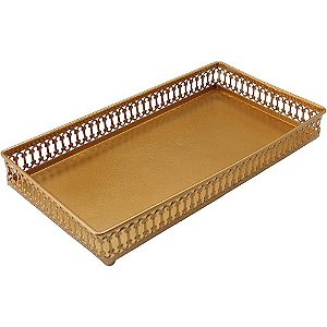 Bandeja de Metal Dourado Para Servir Pão Café Sobremesa 28cm