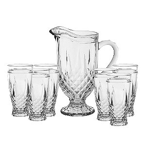 Jogo de Jarra 1L e Copos de Cristal Para Sucos Cozinha 7Pçs