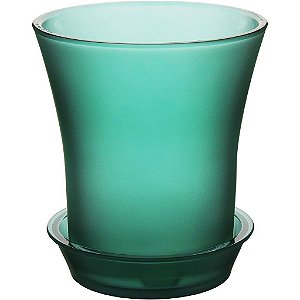 Vaso Orchid de Vidro Musgo com Prato Home & Co 17x16cm