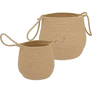 Kit 2 Cesta de Tecido Natural Para Armazenamento Organização