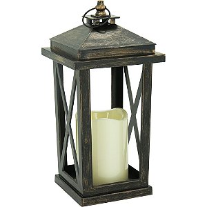Lanterna de Plástico Branco Preto com LED Vela Enfeite Casa
