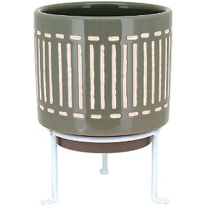 Vaso Bernan Cachepô Cerâmica e Metal Cinza Home&Co 20x14cm