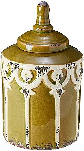 Samara Potiche em Cerâmica Verde e Branco Decorativo 24cm