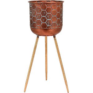 Cachepô Colmena Metal Dour/azul com pé Home & Co 71x33cm