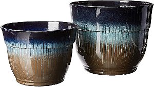 Vaso Antique Cachepô 2 Peças Marrom 26x33cm em Plástico